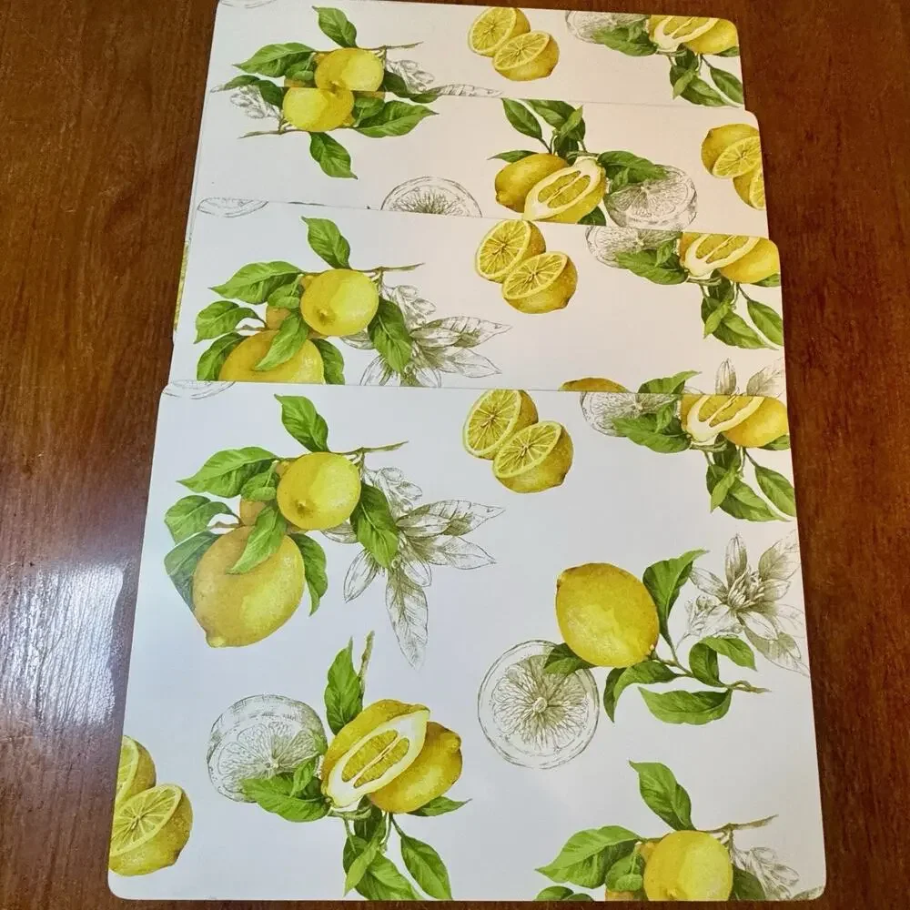 Vintage Lemon Cork Backed Placemats Set of 4 Fruit Citrus Kitchen Decor Summer